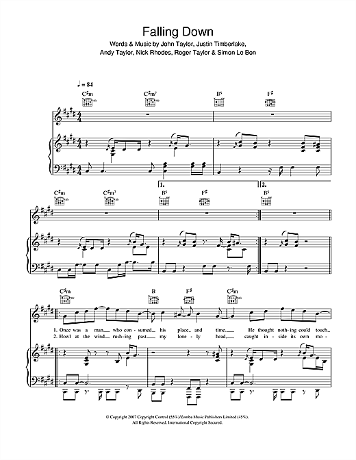 Preview Duran Duran Falling Down Pop sheet music, notes and chords for Piano, Vocal & Guitar, SKU: 40188 sheet music, piano notes, chords, guitar tabs, score, transpose, transcribe, how to play, guide, download, learn, tutorial, progression, song, artist, awards, billboard, mtv, vh1, tour, single, album, release