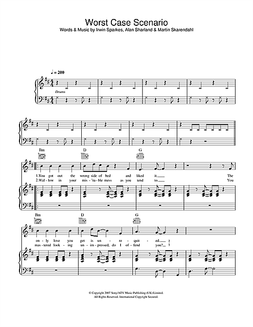Preview The Hoosiers Worst Case Scenario Rock sheet music, notes and chords for Piano, Vocal & Guitar, SKU: 40196 sheet music, piano notes, chords, guitar tabs, score, transpose, transcribe, how to play, guide, download, learn, tutorial, progression, song, artist, awards, billboard, mtv, vh1, tour, single, album, release