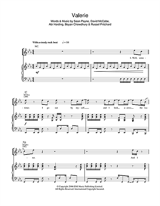 Preview The Zutons Valerie Rock sheet music, notes and chords for Piano, Vocal & Guitar, SKU: 40197 sheet music, piano notes, chords, guitar tabs, score, transpose, transcribe, how to play, guide, download, learn, tutorial, progression, song, artist, awards, billboard, mtv, vh1, tour, single, album, release