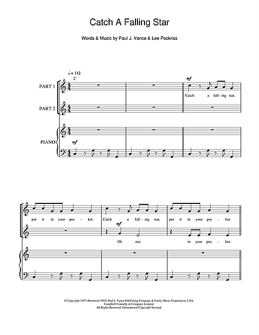 Preview Perry Como Catch A Falling Star Pop sheet music, notes and chords for 2-Part Choir, SKU: 40214 sheet music, piano notes, chords, guitar tabs, score, transpose, transcribe, how to play, guide, download, learn, tutorial, progression, song, artist, awards, billboard, mtv, vh1, tour, single, album, release