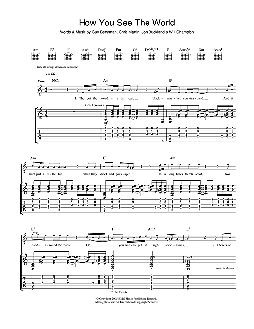 Preview Coldplay How You See The World Rock sheet music, notes and chords for Guitar Tab, SKU: 40261 sheet music, piano notes, chords, guitar tabs, score, transpose, transcribe, how to play, guide, download, learn, tutorial, progression, song, artist, awards, billboard, mtv, vh1, tour, single, album, release