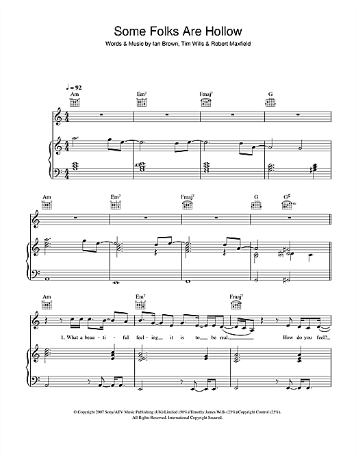 Preview Ian Brown Some Folks Are Hollow Rock sheet music, notes and chords for Piano, Vocal & Guitar, SKU: 40281 sheet music, piano notes, chords, guitar tabs, score, transpose, transcribe, how to play, guide, download, learn, tutorial, progression, song, artist, awards, billboard, mtv, vh1, tour, single, album, release