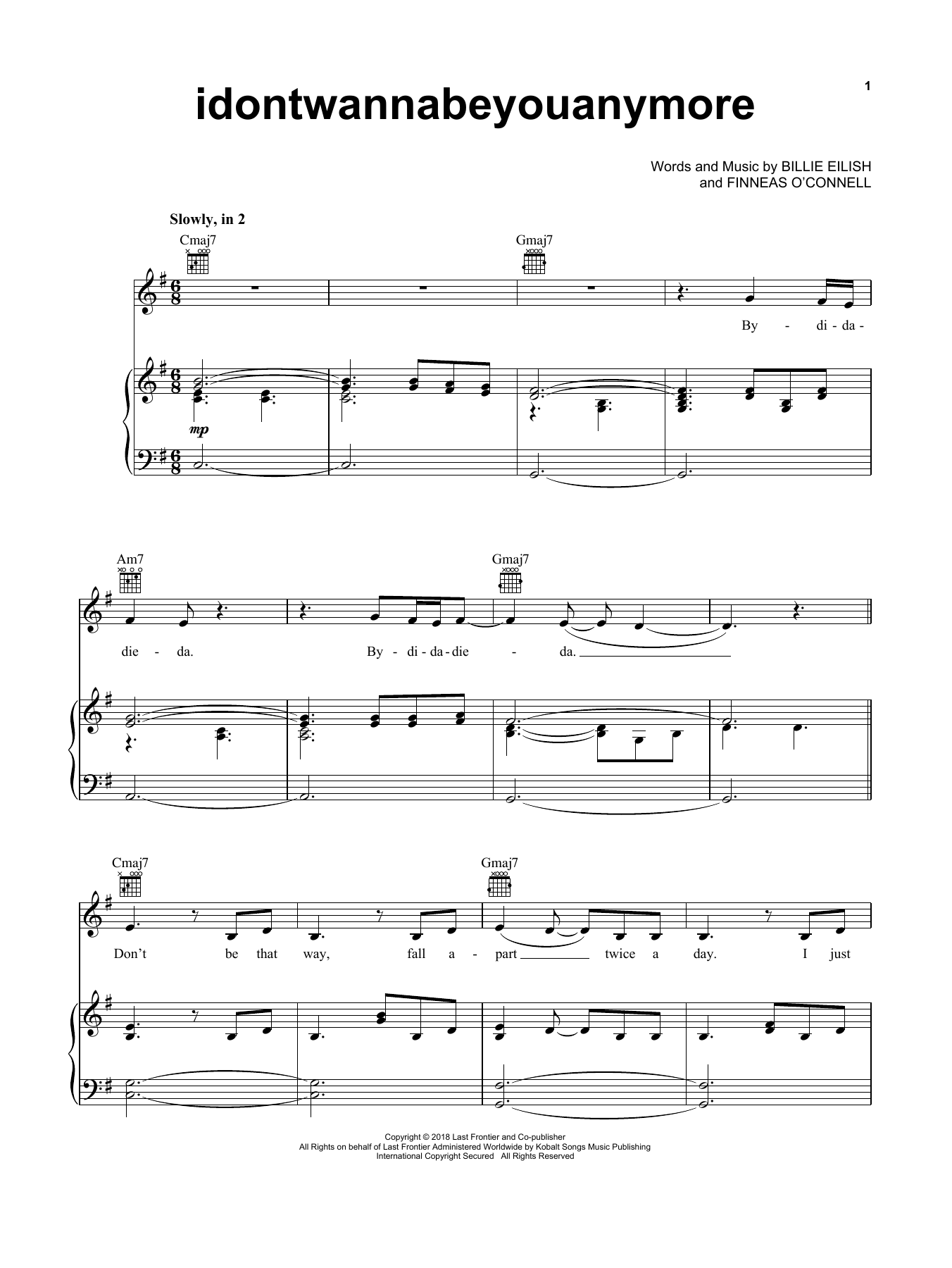Preview Billie Eilish Idontwannabeyouanymore Pop sheet music, notes and chords for Piano, Vocal & Guitar (Right-Hand Melody), SKU: 402926 sheet music, piano notes, chords, guitar tabs, score, transpose, transcribe, how to play, guide, download, learn, tutorial, progression, song, artist, awards, billboard, mtv, vh1, tour, single, album, release