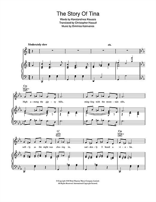 Preview Dimitrios Katrivanos The Story Of Tina Easy Listening sheet music, notes and chords for Piano, Vocal & Guitar, SKU: 40292 sheet music, piano notes, chords, guitar tabs, score, transpose, transcribe, how to play, guide, download, learn, tutorial, progression, song, artist, awards, billboard, mtv, vh1, tour, single, album, release