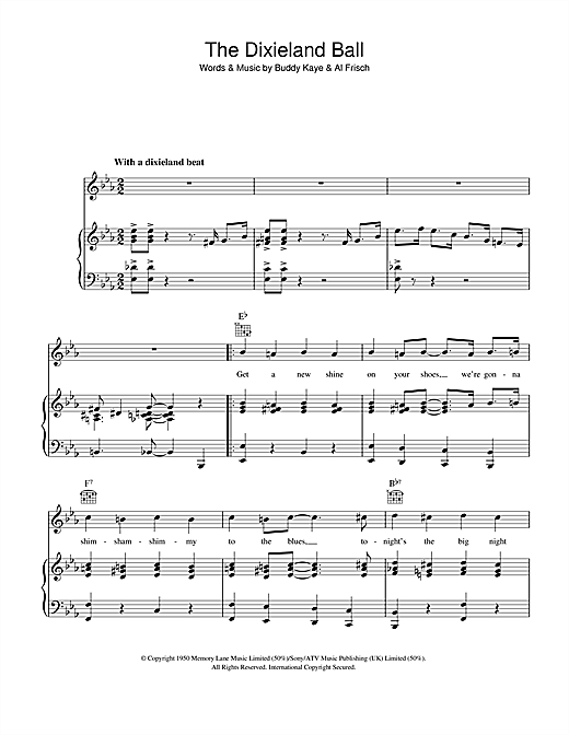 Preview Buddy Kaye The Dixieland Ball Jazz sheet music, notes and chords for Piano, Vocal & Guitar, SKU: 40302 sheet music, piano notes, chords, guitar tabs, score, transpose, transcribe, how to play, guide, download, learn, tutorial, progression, song, artist, awards, billboard, mtv, vh1, tour, single, album, release