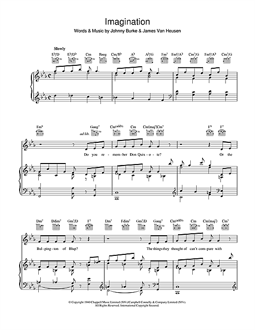 Preview Johnny Burke Imagination Easy Listening sheet music, notes and chords for Piano, Vocal & Guitar (Right-Hand Melody), SKU: 40376 sheet music, piano notes, chords, guitar tabs, score, transpose, transcribe, how to play, guide, download, learn, tutorial, progression, song, artist, awards, billboard, mtv, vh1, tour, single, album, release