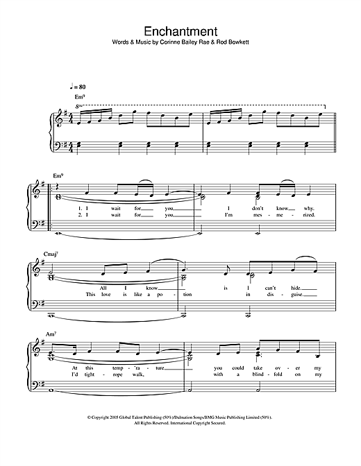 Preview Corinne Bailey Rae Enchantment R & B sheet music, notes and chords for Easy Piano, SKU: 40397 sheet music, piano notes, chords, guitar tabs, score, transpose, transcribe, how to play, guide, download, learn, tutorial, progression, song, artist, awards, billboard, mtv, vh1, tour, single, album, release