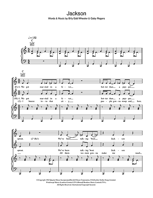 Preview Johnny Cash & June Carter Jackson Country sheet music, notes and chords for Piano, Vocal & Guitar, SKU: 40431 sheet music, piano notes, chords, guitar tabs, score, transpose, transcribe, how to play, guide, download, learn, tutorial, progression, song, artist, awards, billboard, mtv, vh1, tour, single, album, release