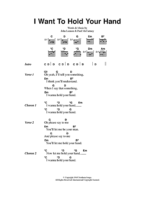 Preview The Beatles I Want To Hold Your Hand Pop sheet music, notes and chords for Lyrics & Chords, SKU: 40509 sheet music, piano notes, chords, guitar tabs, score, transpose, transcribe, how to play, guide, download, learn, tutorial, progression, song, artist, awards, billboard, mtv, vh1, tour, single, album, release