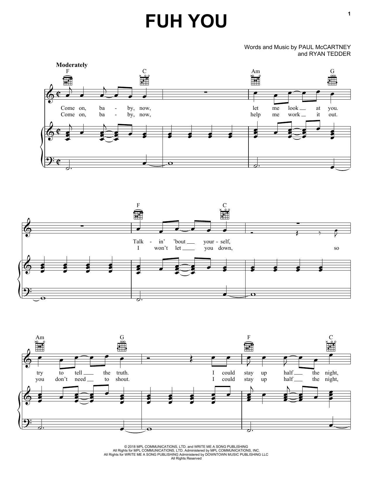 Preview Paul McCartney Fuh You Pop sheet music, notes and chords for Piano, Vocal & Guitar (Right-Hand Melody), SKU: 405548 sheet music, piano notes, chords, guitar tabs, score, transpose, transcribe, how to play, guide, download, learn, tutorial, progression, song, artist, awards, billboard, mtv, vh1, tour, single, album, release