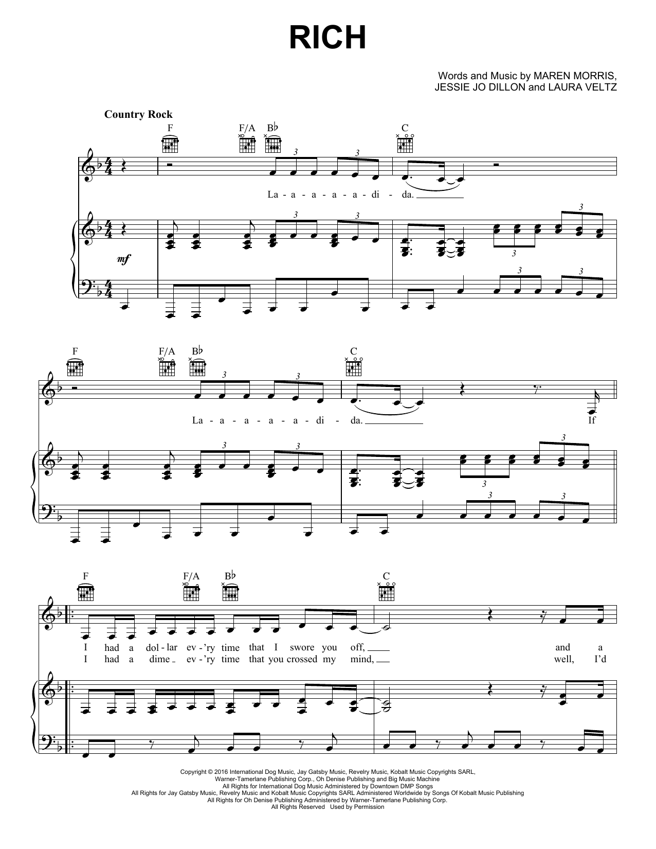 Preview Maren Morris Rich Pop sheet music, notes and chords for Piano, Vocal & Guitar (Right-Hand Melody), SKU: 405553 sheet music, piano notes, chords, guitar tabs, score, transpose, transcribe, how to play, guide, download, learn, tutorial, progression, song, artist, awards, billboard, mtv, vh1, tour, single, album, release