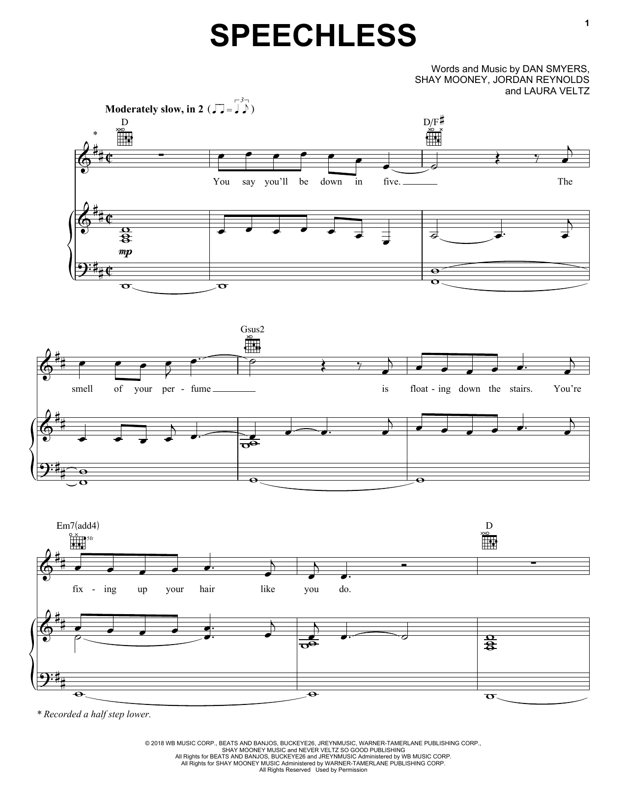 Preview Dan + Shay Speechless Pop sheet music, notes and chords for Piano, Vocal & Guitar (Right-Hand Melody), SKU: 405651 sheet music, piano notes, chords, guitar tabs, score, transpose, transcribe, how to play, guide, download, learn, tutorial, progression, song, artist, awards, billboard, mtv, vh1, tour, single, album, release