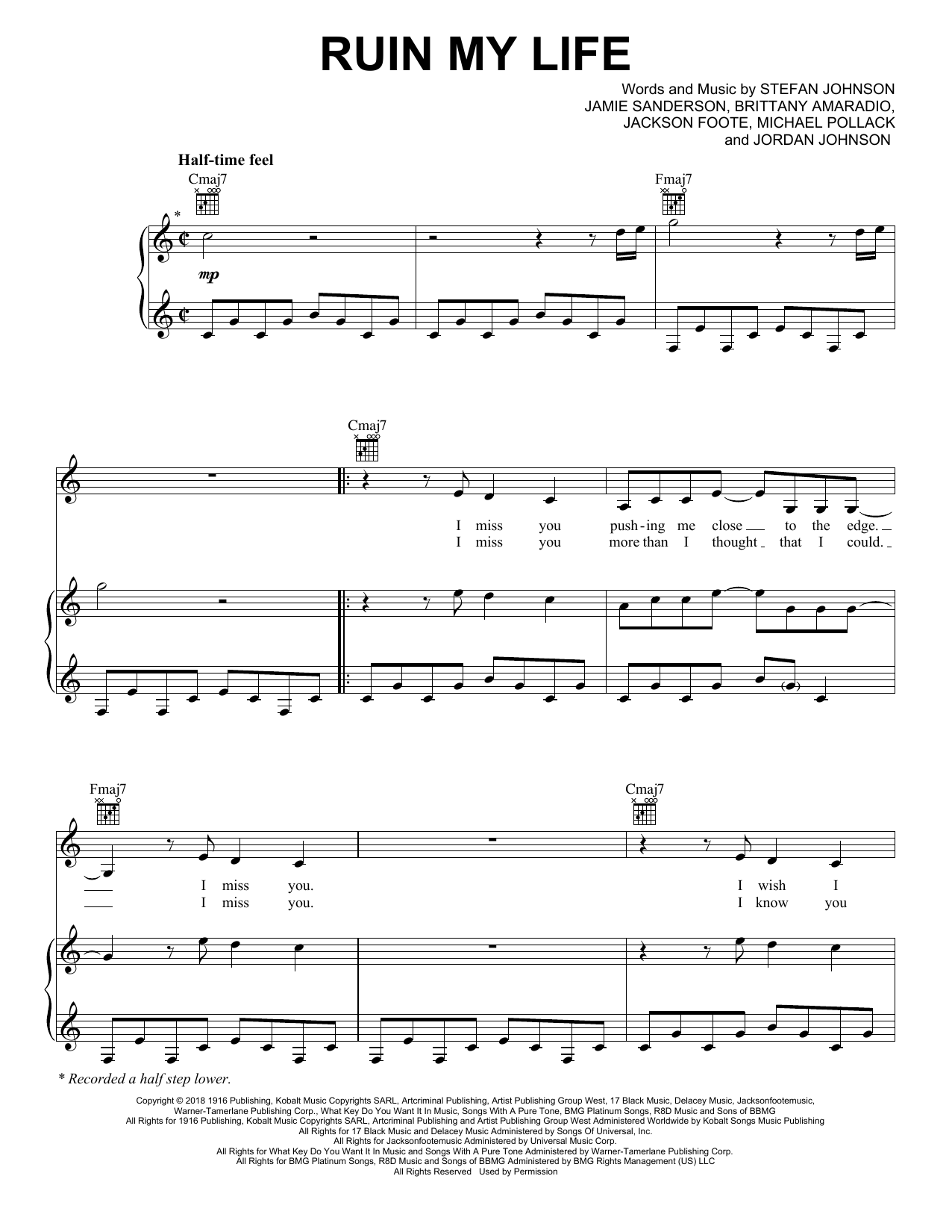 Preview Zara Larsson Ruin My Life Pop sheet music, notes and chords for Piano, Vocal & Guitar (Right-Hand Melody), SKU: 405652 sheet music, piano notes, chords, guitar tabs, score, transpose, transcribe, how to play, guide, download, learn, tutorial, progression, song, artist, awards, billboard, mtv, vh1, tour, single, album, release