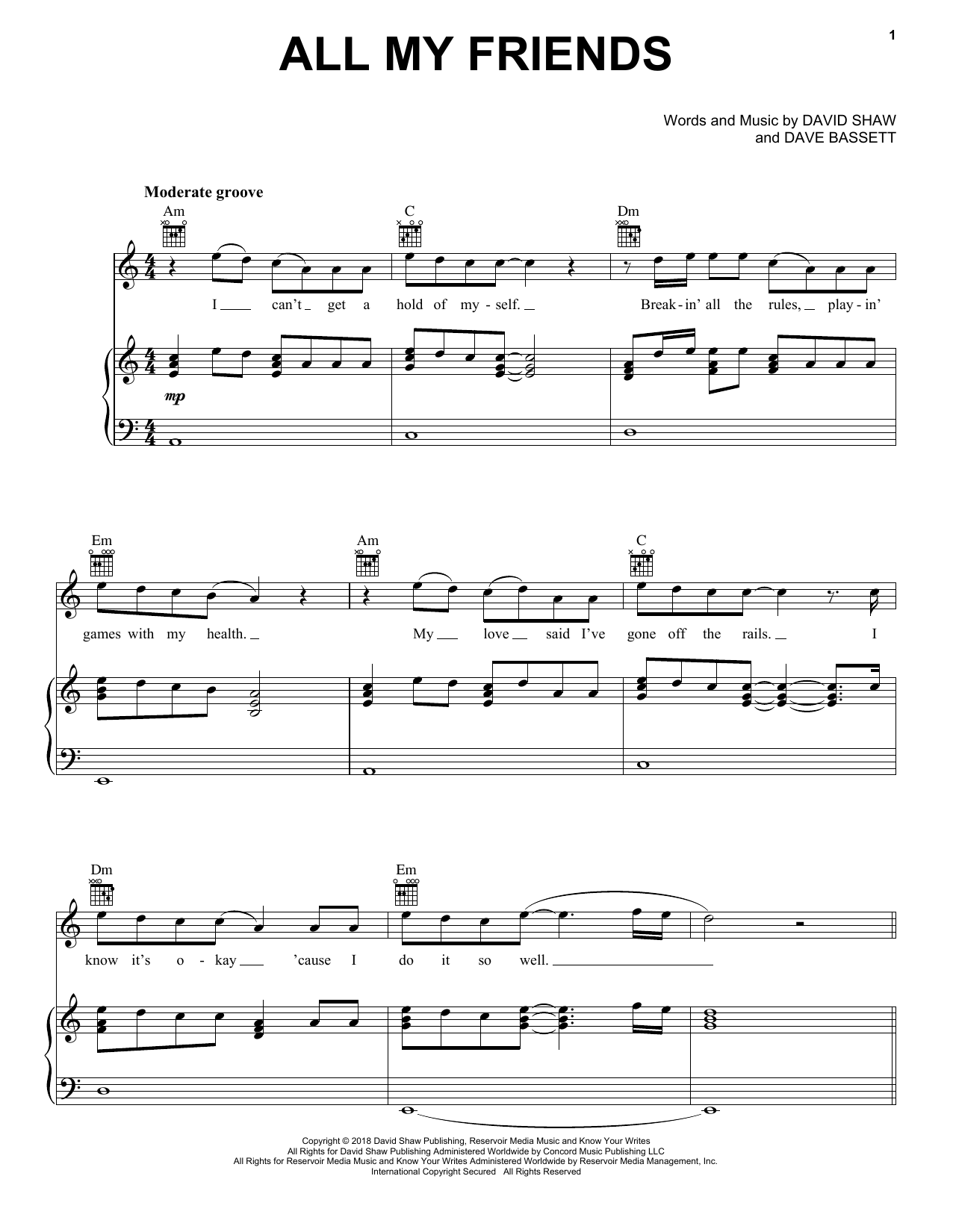 Preview The Revivalists All My Friends Pop sheet music, notes and chords for Piano, Vocal & Guitar (Right-Hand Melody), SKU: 405706 sheet music, piano notes, chords, guitar tabs, score, transpose, transcribe, how to play, guide, download, learn, tutorial, progression, song, artist, awards, billboard, mtv, vh1, tour, single, album, release