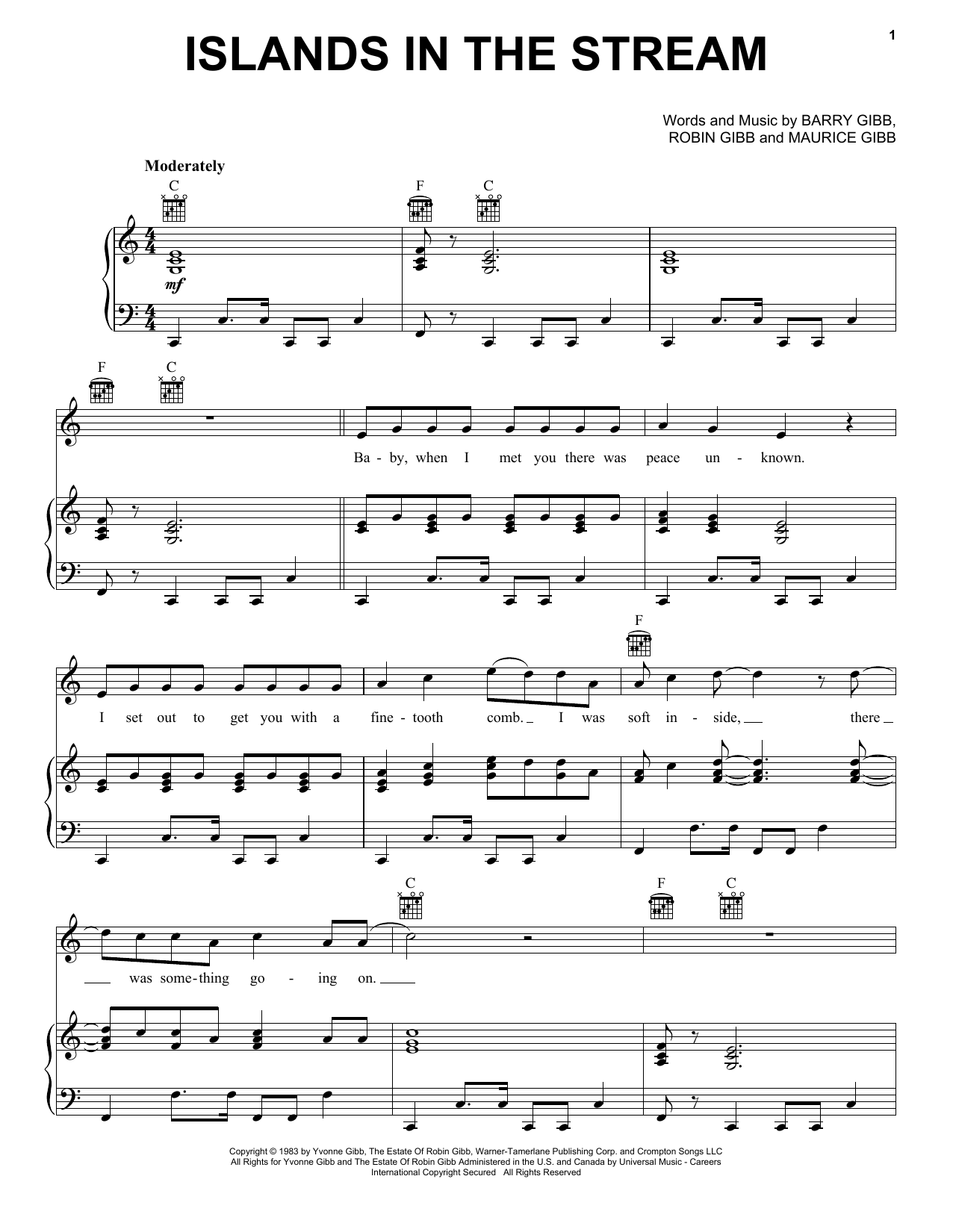 Preview Kenny Rogers & Dolly Parton Islands In The Stream Pop sheet music, notes and chords for Piano, Vocal & Guitar (Right-Hand Melody), SKU: 405791 sheet music, piano notes, chords, guitar tabs, score, transpose, transcribe, how to play, guide, download, learn, tutorial, progression, song, artist, awards, billboard, mtv, vh1, tour, single, album, release
