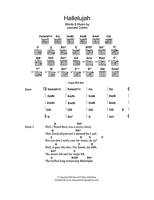 Preview Jeff Buckley Hallelujah Rock sheet music, notes and chords for Lyrics & Chords, SKU: 40588 sheet music, piano notes, chords, guitar tabs, score, transpose, transcribe, how to play, guide, download, learn, tutorial, progression, song, artist, awards, billboard, mtv, vh1, tour, single, album, release