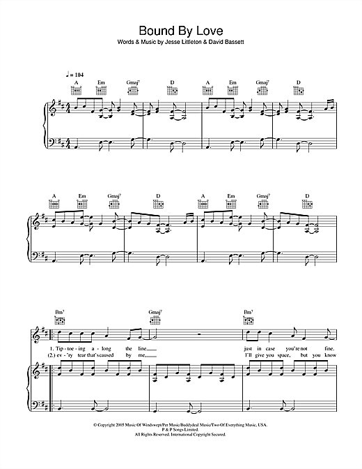 Preview Gran Bel Fisher Bound By Love Pop sheet music, notes and chords for Piano, Vocal & Guitar, SKU: 40603 sheet music, piano notes, chords, guitar tabs, score, transpose, transcribe, how to play, guide, download, learn, tutorial, progression, song, artist, awards, billboard, mtv, vh1, tour, single, album, release