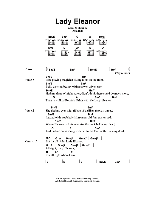 Preview Lindisfarne Lady Eleanor Folk sheet music, notes and chords for Lyrics & Chords, SKU: 40604 sheet music, piano notes, chords, guitar tabs, score, transpose, transcribe, how to play, guide, download, learn, tutorial, progression, song, artist, awards, billboard, mtv, vh1, tour, single, album, release