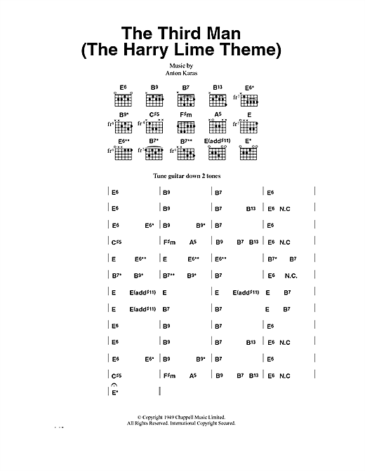 Preview Anton Karas The Third Man (The Harry Lime Theme) Film and TV sheet music, notes and chords for Lyrics & Chords, SKU: 40617 sheet music, piano notes, chords, guitar tabs, score, transpose, transcribe, how to play, guide, download, learn, tutorial, progression, song, artist, awards, billboard, mtv, vh1, tour, single, album, release