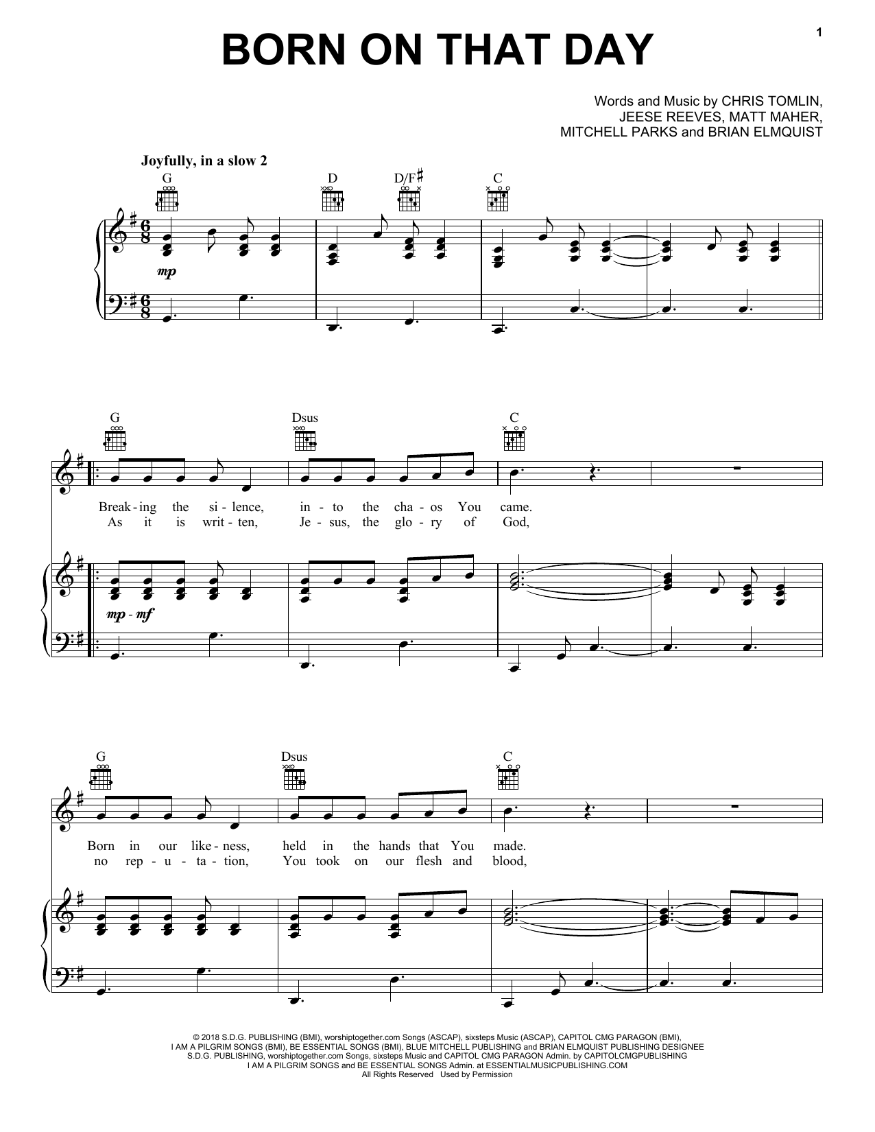 Preview Matt Maher Born On That Day Christmas sheet music, notes and chords for Piano, Vocal & Guitar (Right-Hand Melody), SKU: 406314 sheet music, piano notes, chords, guitar tabs, score, transpose, transcribe, how to play, guide, download, learn, tutorial, progression, song, artist, awards, billboard, mtv, vh1, tour, single, album, release
