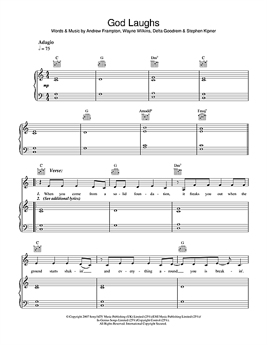 Preview Delta Goodrem God Laughs Australian sheet music, notes and chords for Piano, Vocal & Guitar, SKU: 40685 sheet music, piano notes, chords, guitar tabs, score, transpose, transcribe, how to play, guide, download, learn, tutorial, progression, song, artist, awards, billboard, mtv, vh1, tour, single, album, release