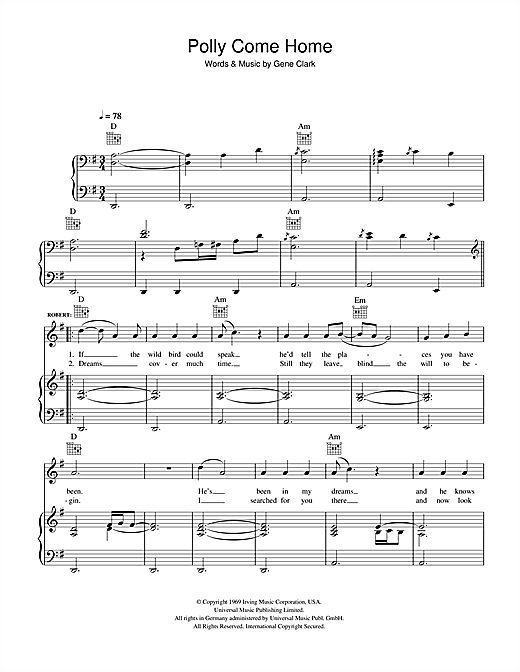 Preview Robert Plant and Alison Krauss Polly Come Home Country sheet music, notes and chords for Piano, Vocal & Guitar, SKU: 40700 sheet music, piano notes, chords, guitar tabs, score, transpose, transcribe, how to play, guide, download, learn, tutorial, progression, song, artist, awards, billboard, mtv, vh1, tour, single, album, release