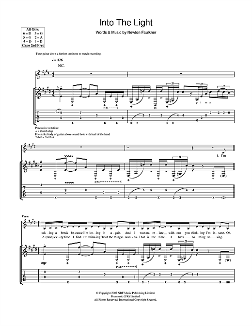Preview Newton Faulkner To The Light Rock sheet music, notes and chords for Guitar Tab, SKU: 40727 sheet music, piano notes, chords, guitar tabs, score, transpose, transcribe, how to play, guide, download, learn, tutorial, progression, song, artist, awards, billboard, mtv, vh1, tour, single, album, release