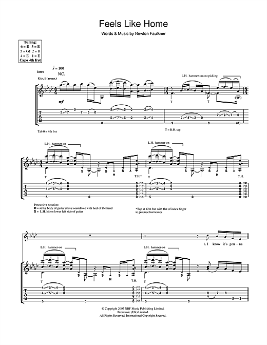 Preview Newton Faulkner Feels Like Home Pop sheet music, notes and chords for Guitar Tab, SKU: 40733 sheet music, piano notes, chords, guitar tabs, score, transpose, transcribe, how to play, guide, download, learn, tutorial, progression, song, artist, awards, billboard, mtv, vh1, tour, single, album, release