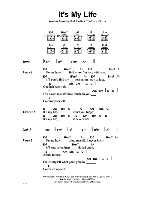 Preview No Doubt It's My Life Pop sheet music, notes and chords for Lyrics & Chords, SKU: 40749 sheet music, piano notes, chords, guitar tabs, score, transpose, transcribe, how to play, guide, download, learn, tutorial, progression, song, artist, awards, billboard, mtv, vh1, tour, single, album, release