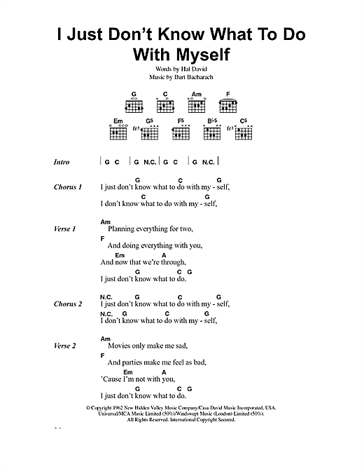 Preview The White Stripes I Just Don't Know What To Do With Myself Rock sheet music, notes and chords for Lyrics & Chords, SKU: 40754 sheet music, piano notes, chords, guitar tabs, score, transpose, transcribe, how to play, guide, download, learn, tutorial, progression, song, artist, awards, billboard, mtv, vh1, tour, single, album, release