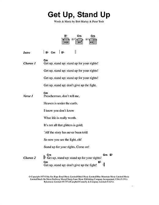 Preview Bob Marley Get Up, Stand Up Pop sheet music, notes and chords for Lyrics & Chords, SKU: 40761 sheet music, piano notes, chords, guitar tabs, score, transpose, transcribe, how to play, guide, download, learn, tutorial, progression, song, artist, awards, billboard, mtv, vh1, tour, single, album, release