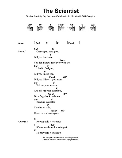 Preview Coldplay The Scientist Rock sheet music, notes and chords for Lyrics & Chords, SKU: 40808 sheet music, piano notes, chords, guitar tabs, score, transpose, transcribe, how to play, guide, download, learn, tutorial, progression, song, artist, awards, billboard, mtv, vh1, tour, single, album, release
