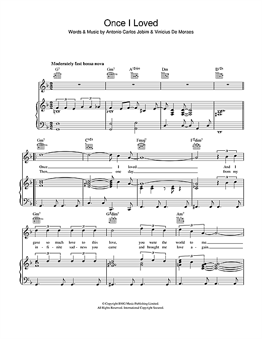Preview Antonio Carlos Jobim Once I Loved Jazz sheet music, notes and chords for Piano, Vocal & Guitar (Right-Hand Melody), SKU: 40867 sheet music, piano notes, chords, guitar tabs, score, transpose, transcribe, how to play, guide, download, learn, tutorial, progression, song, artist, awards, billboard, mtv, vh1, tour, single, album, release