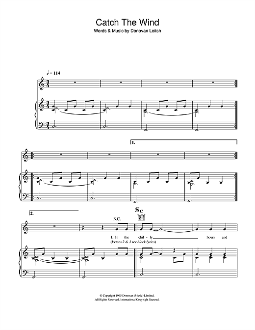 Preview Donovan Catch The Wind Pop sheet music, notes and chords for Piano, Vocal & Guitar (Right-Hand Melody), SKU: 40884 sheet music, piano notes, chords, guitar tabs, score, transpose, transcribe, how to play, guide, download, learn, tutorial, progression, song, artist, awards, billboard, mtv, vh1, tour, single, album, release