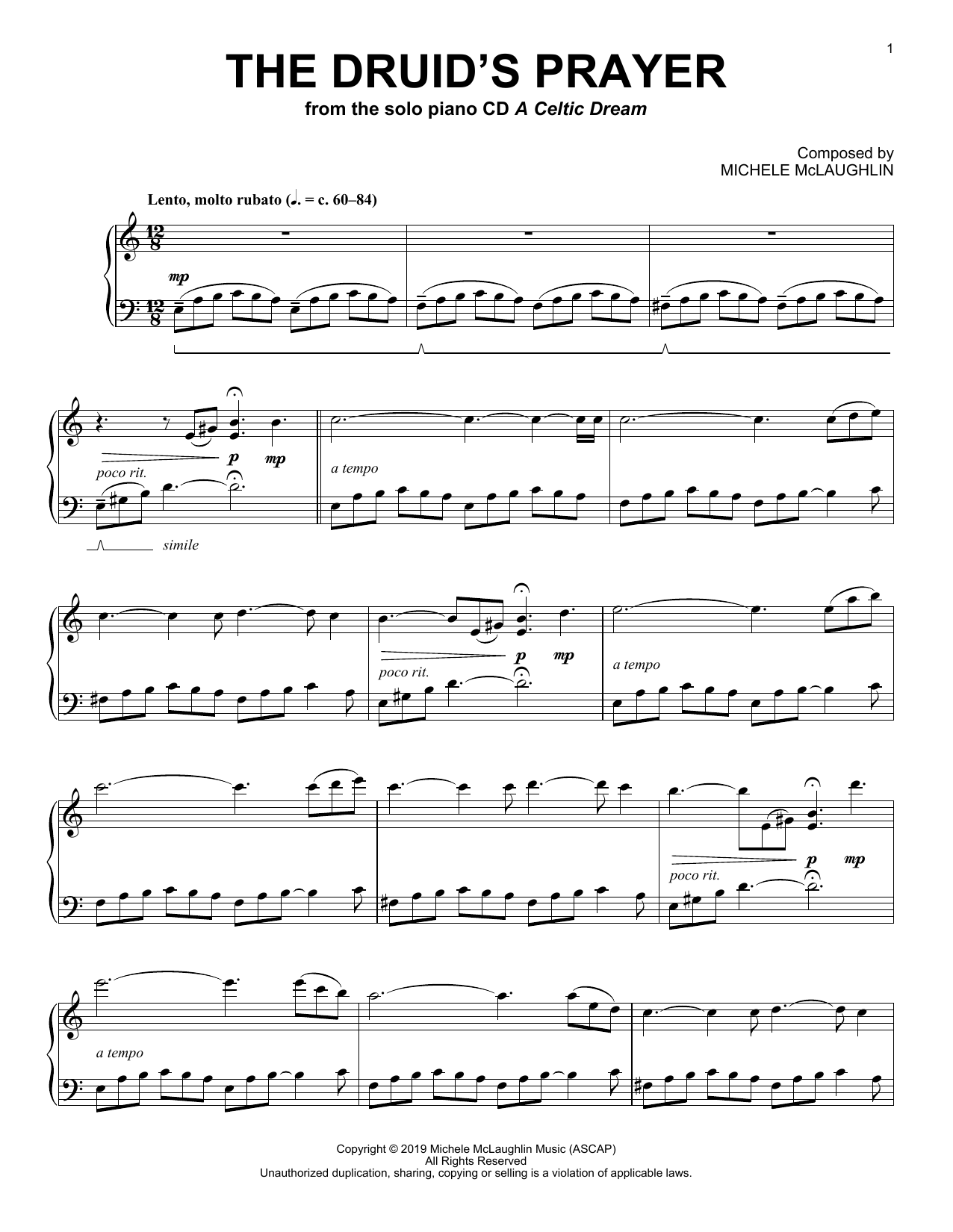 Preview Michele McLaughlin The Druid's Prayer New Age sheet music, notes and chords for Piano Solo, SKU: 409130 sheet music, piano notes, chords, guitar tabs, score, transpose, transcribe, how to play, guide, download, learn, tutorial, progression, song, artist, awards, billboard, mtv, vh1, tour, single, album, release