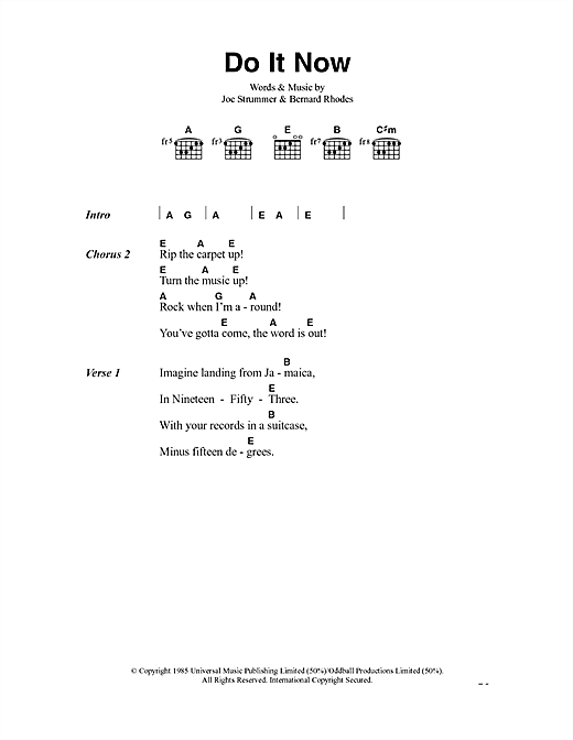Preview The Clash Do It Now Rock sheet music, notes and chords for Lyrics & Chords, SKU: 40923 sheet music, piano notes, chords, guitar tabs, score, transpose, transcribe, how to play, guide, download, learn, tutorial, progression, song, artist, awards, billboard, mtv, vh1, tour, single, album, release