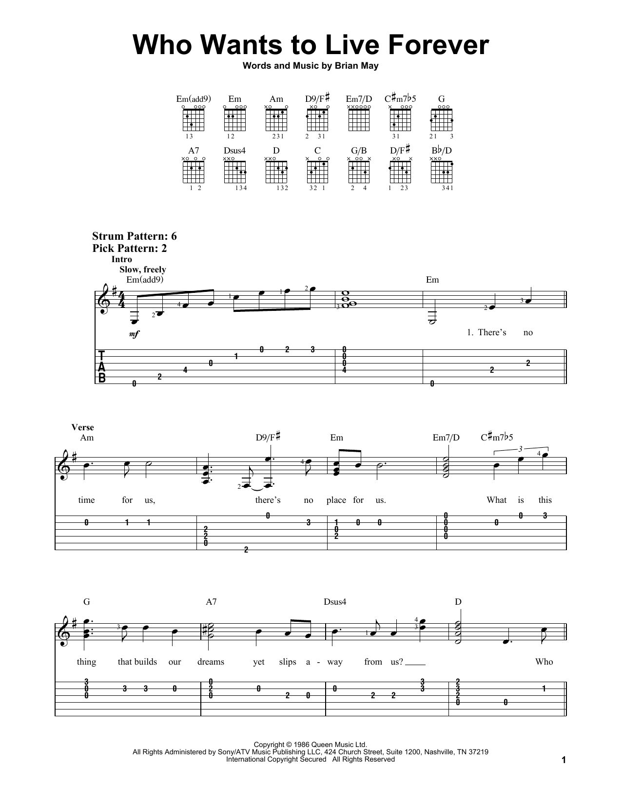 Preview Queen Who Wants To Live Forever Rock sheet music, notes and chords for Easy Guitar with TAB, SKU: 409258 sheet music, piano notes, chords, guitar tabs, score, transpose, transcribe, how to play, guide, download, learn, tutorial, progression, song, artist, awards, billboard, mtv, vh1, tour, single, album, release