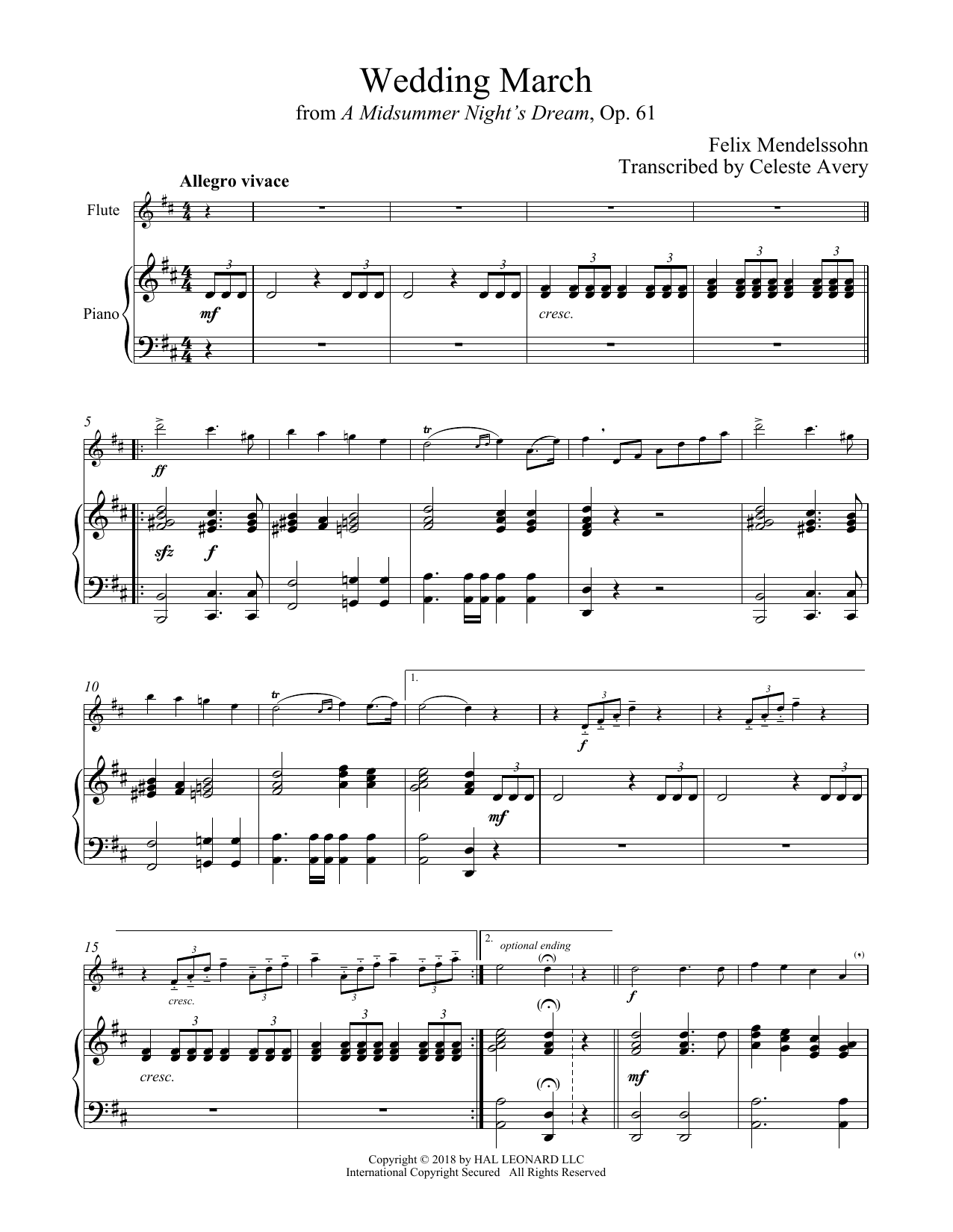 Preview Felix Mendelssohn Wedding March Classical sheet music, notes and chords for Flute and Piano, SKU: 409314 sheet music, piano notes, chords, guitar tabs, score, transpose, transcribe, how to play, guide, download, learn, tutorial, progression, song, artist, awards, billboard, mtv, vh1, tour, single, album, release