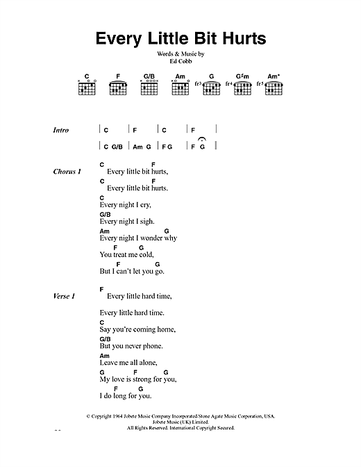 Preview The Clash Every Little Bit Hurts Rock sheet music, notes and chords for Lyrics & Chords, SKU: 40933 sheet music, piano notes, chords, guitar tabs, score, transpose, transcribe, how to play, guide, download, learn, tutorial, progression, song, artist, awards, billboard, mtv, vh1, tour, single, album, release