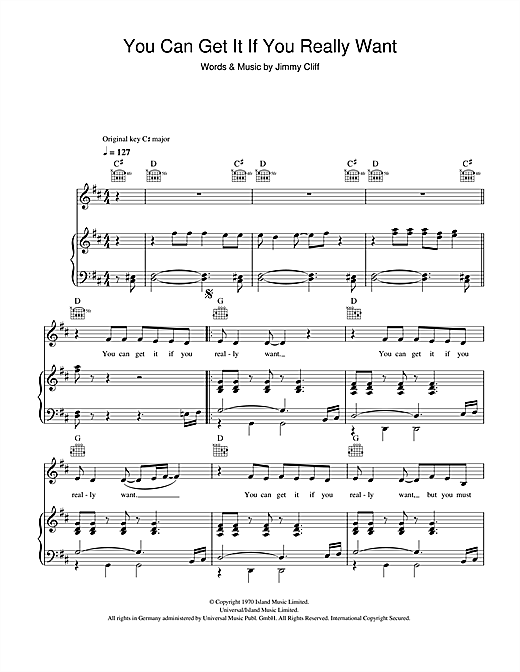 Preview Desmond Dekker You Can Get It If You Really Want Reggae sheet music, notes and chords for Piano, Vocal & Guitar, SKU: 41021 sheet music, piano notes, chords, guitar tabs, score, transpose, transcribe, how to play, guide, download, learn, tutorial, progression, song, artist, awards, billboard, mtv, vh1, tour, single, album, release