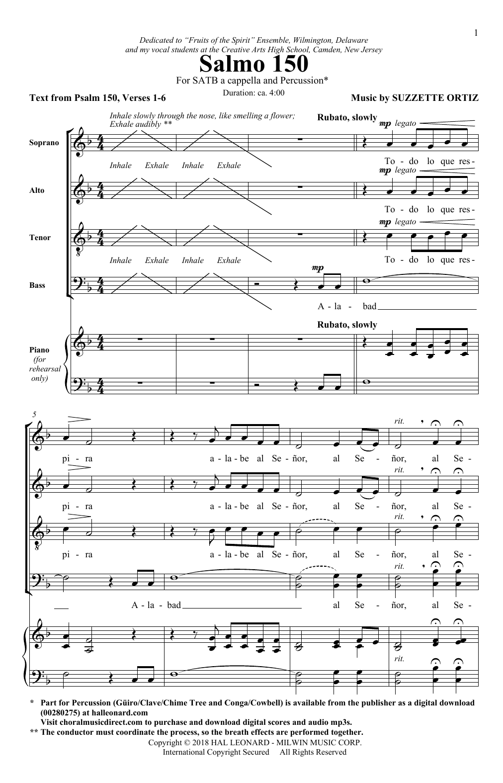 Preview Suzzette Ortiz Salmo 150 Concert sheet music, notes and chords for SATB Choir, SKU: 410433 sheet music, piano notes, chords, guitar tabs, score, transpose, transcribe, how to play, guide, download, learn, tutorial, progression, song, artist, awards, billboard, mtv, vh1, tour, single, album, release