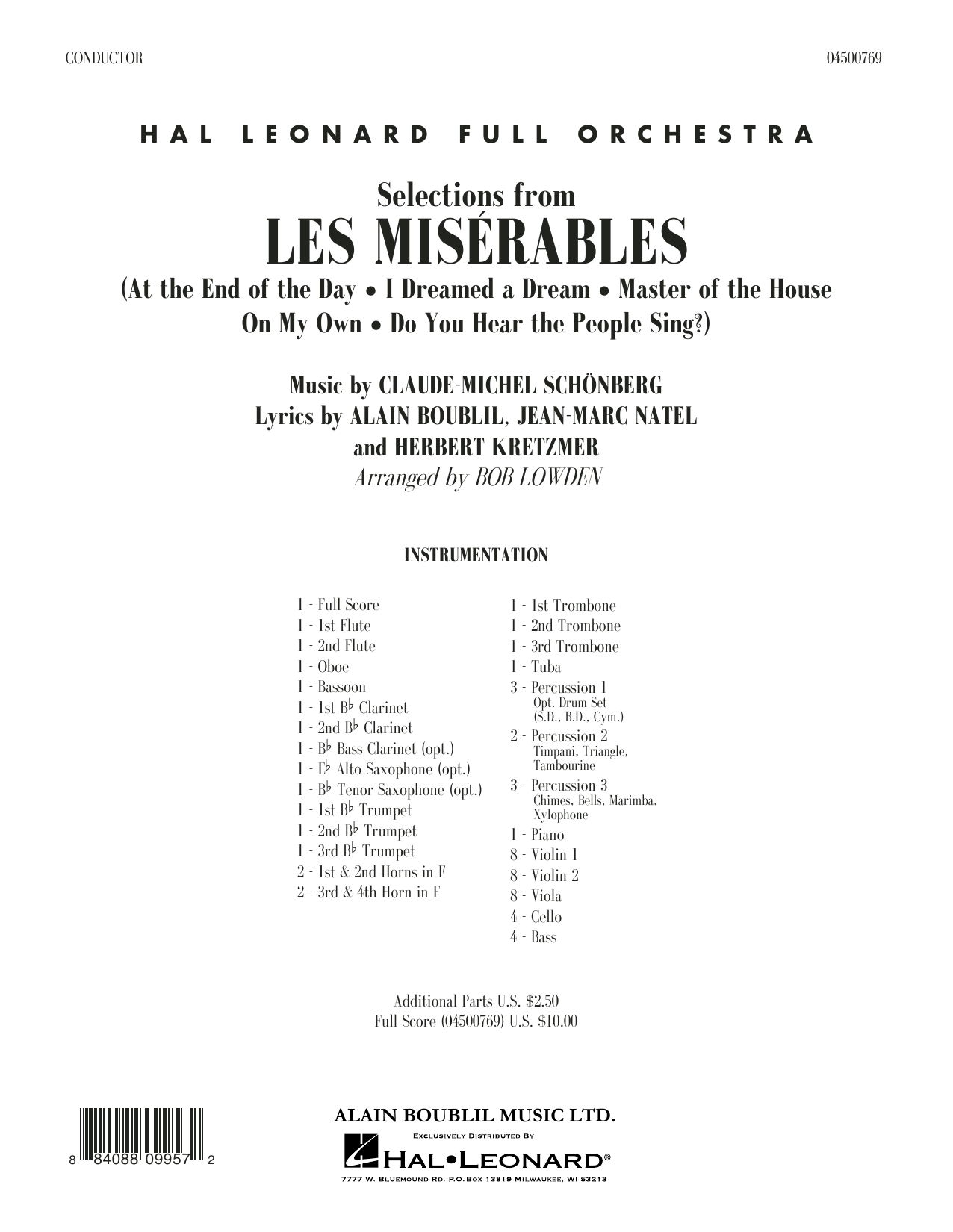 Preview Claude-Michael Schonberg Selections from Les Miserables (arr. Bob Lowden) - Full Score Broadway sheet music, notes and chords for Full Orchestra, SKU: 411671 sheet music, piano notes, chords, guitar tabs, score, transpose, transcribe, how to play, guide, download, learn, tutorial, progression, song, artist, awards, billboard, mtv, vh1, tour, single, album, release