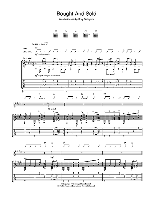 Preview Rory Gallagher Bought And Sold Rock sheet music, notes and chords for Guitar Tab, SKU: 41191 sheet music, piano notes, chords, guitar tabs, score, transpose, transcribe, how to play, guide, download, learn, tutorial, progression, song, artist, awards, billboard, mtv, vh1, tour, single, album, release