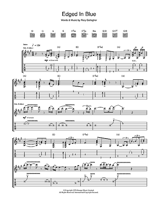 Preview Rory Gallagher Edged In Blue Rock sheet music, notes and chords for Guitar Tab, SKU: 41195 sheet music, piano notes, chords, guitar tabs, score, transpose, transcribe, how to play, guide, download, learn, tutorial, progression, song, artist, awards, billboard, mtv, vh1, tour, single, album, release