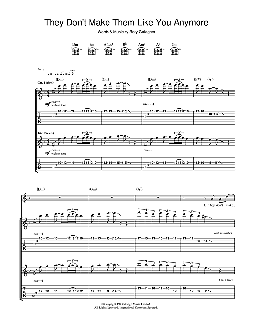 Preview Rory Gallagher They Don't Make Them Like You Anymore Rock sheet music, notes and chords for Guitar Tab, SKU: 41197 sheet music, piano notes, chords, guitar tabs, score, transpose, transcribe, how to play, guide, download, learn, tutorial, progression, song, artist, awards, billboard, mtv, vh1, tour, single, album, release