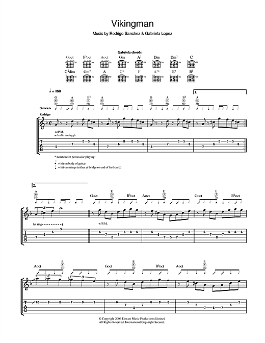 Preview Rodrigo y Gabriela Vikingman Pop sheet music, notes and chords for Guitar Tab, SKU: 41215 sheet music, piano notes, chords, guitar tabs, score, transpose, transcribe, how to play, guide, download, learn, tutorial, progression, song, artist, awards, billboard, mtv, vh1, tour, single, album, release