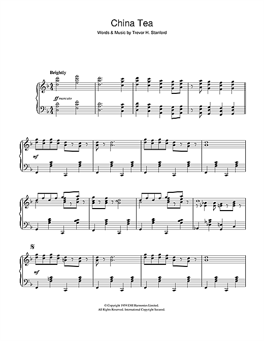 Preview Trevor H. Stanford China Tea Easy Listening sheet music, notes and chords for Piano, SKU: 41296 sheet music, piano notes, chords, guitar tabs, score, transpose, transcribe, how to play, guide, download, learn, tutorial, progression, song, artist, awards, billboard, mtv, vh1, tour, single, album, release