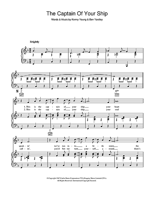 Preview Reparata And The Delrons The Captain Of Your Ship Pop sheet music, notes and chords for Piano, Vocal & Guitar (Right-Hand Melody), SKU: 41308 sheet music, piano notes, chords, guitar tabs, score, transpose, transcribe, how to play, guide, download, learn, tutorial, progression, song, artist, awards, billboard, mtv, vh1, tour, single, album, release