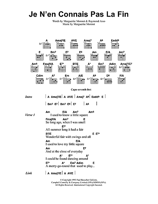 Preview Jeff Buckley Je N'en Connais Pas La Fin Rock sheet music, notes and chords for Lyrics & Chords, SKU: 41313 sheet music, piano notes, chords, guitar tabs, score, transpose, transcribe, how to play, guide, download, learn, tutorial, progression, song, artist, awards, billboard, mtv, vh1, tour, single, album, release