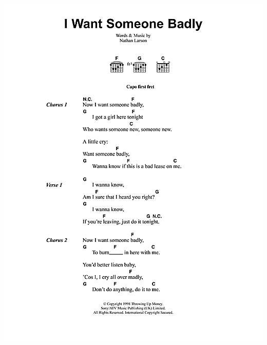 Preview Jeff Buckley I Want Someone Badly Rock sheet music, notes and chords for Lyrics & Chords, SKU: 41322 sheet music, piano notes, chords, guitar tabs, score, transpose, transcribe, how to play, guide, download, learn, tutorial, progression, song, artist, awards, billboard, mtv, vh1, tour, single, album, release